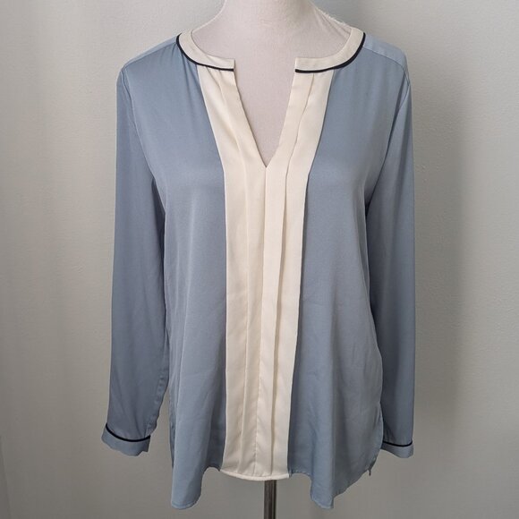 Ann Taylor Light Blue, Black & White Flowy Long Sleeve Blouse, Medium - Picture 1 of 5